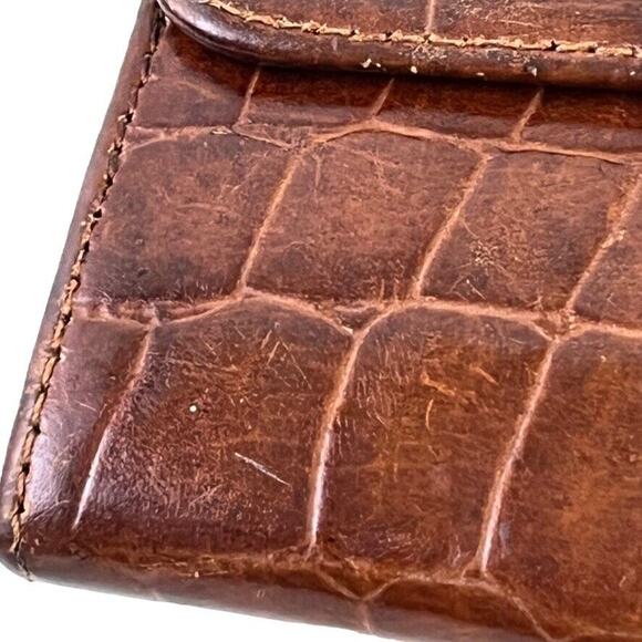 Talbots Croc Print Vintage Womens Small Wallet Card Holder Flap Pocket Leather - Picture 2 of 16